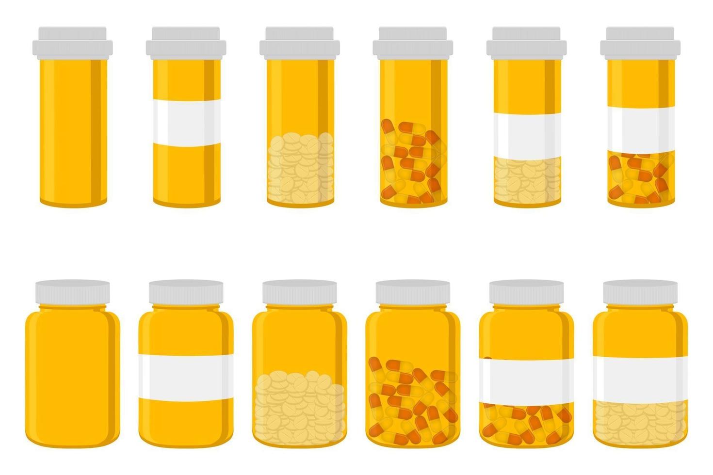 ilustração sobre o tema grande conjunto colorido de diferentes tipos de pílulas vetor