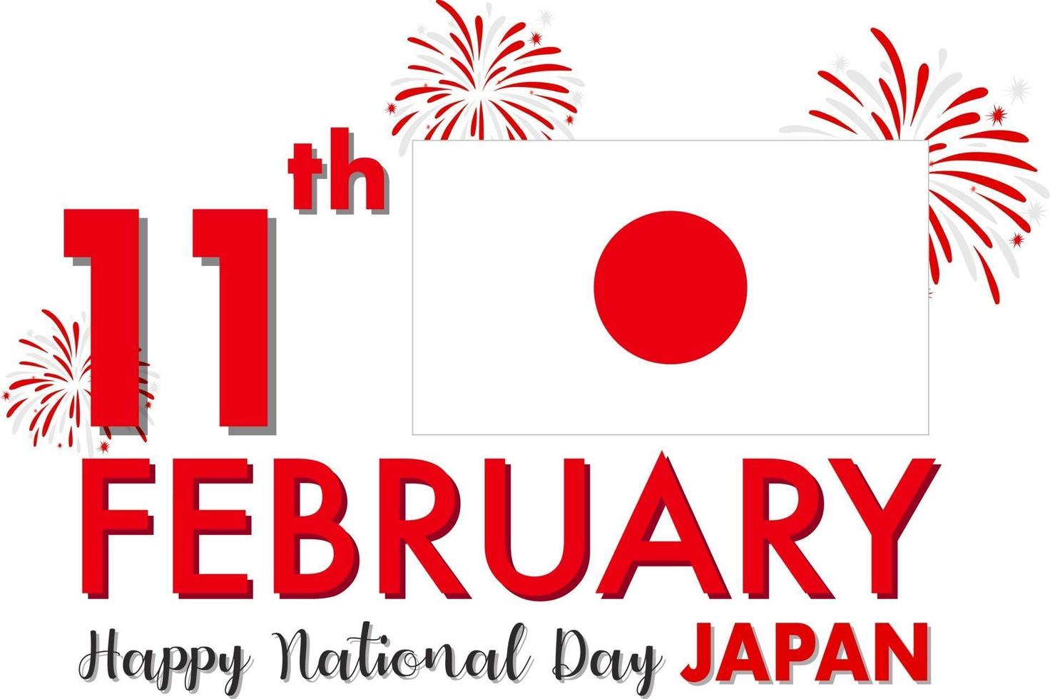 banner do dia nacional do Japão feliz com a bandeira do Japão e fogos de artifício vetor