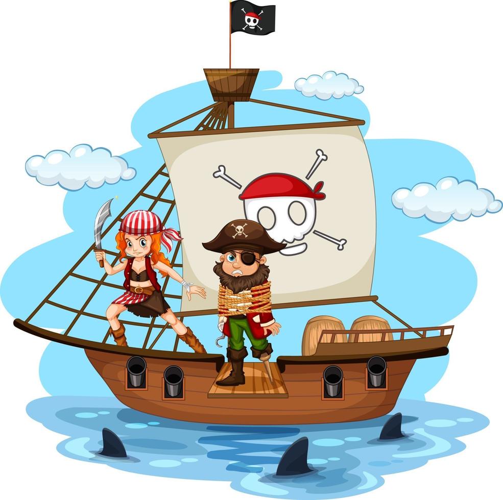 personagem de desenho animado de pirata andando na prancha do navio vetor