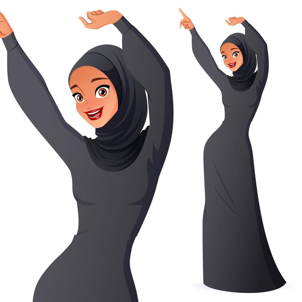 mulher muçulmana dançando com as mãos no ar ilustração vetorial vetor