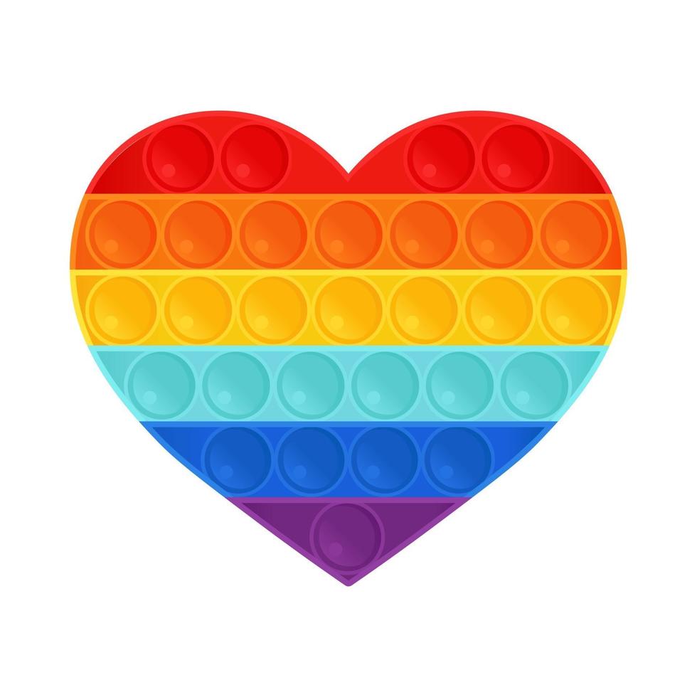 moderno pop it fidget em cores do arco-íris e forma de coração vetor