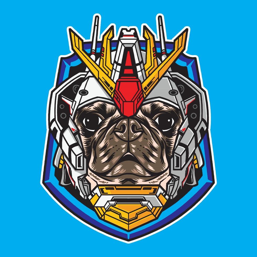 Ilustração em vetor cabeça de cachorro pug com estilo de robô cyberpunk isolado