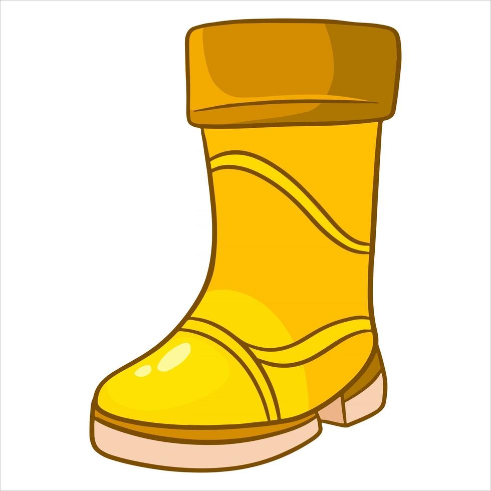 proteção contra chuva. uma bota de borracha amarela para caminhar em poças e lama. vetor