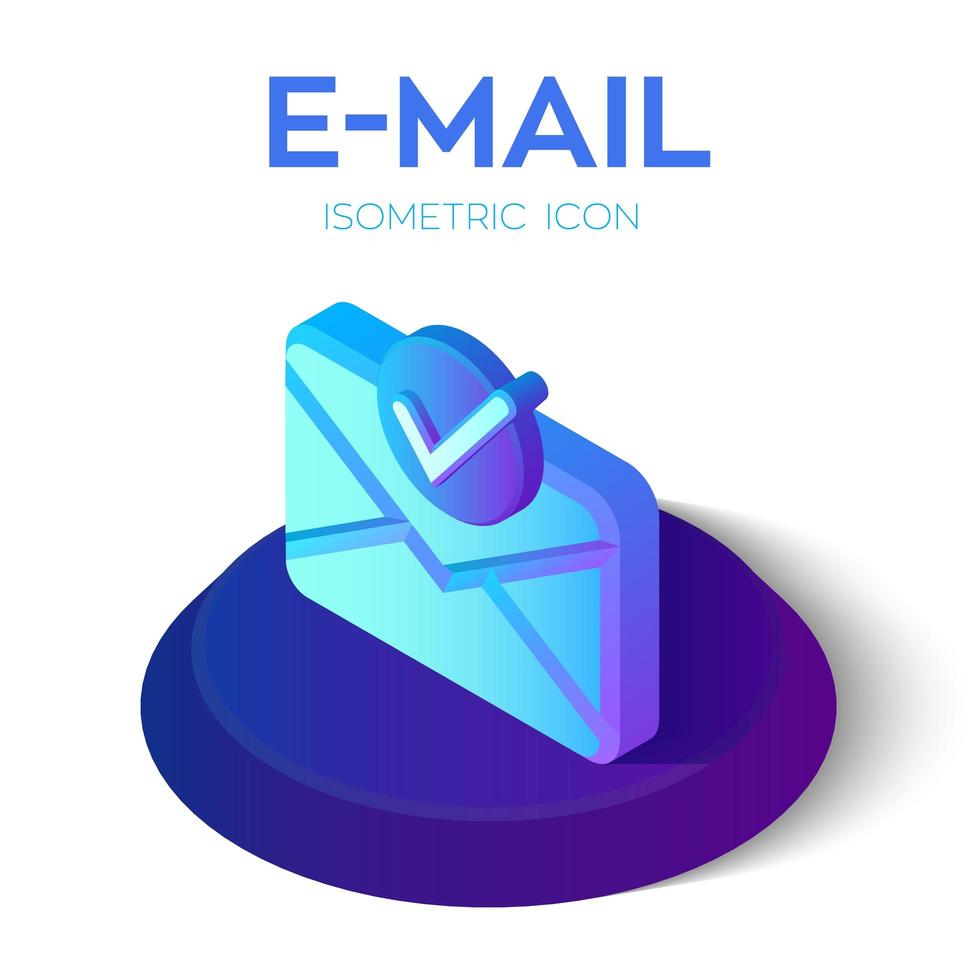 ícone isométrico de e-mail com símbolo aceito. vetor