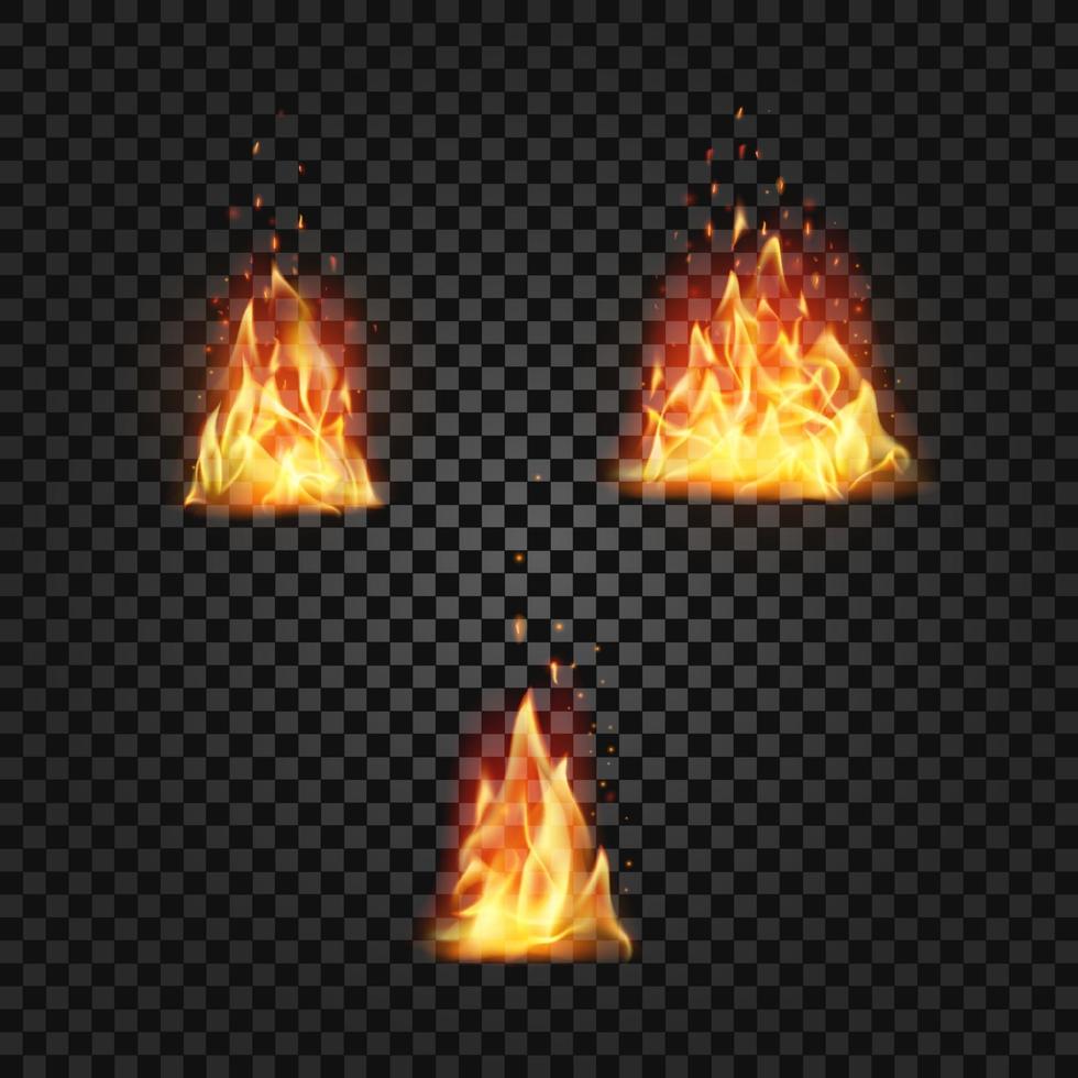 conjunto de chamas de fogo realistas vetor