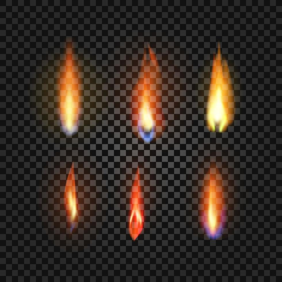 seis conjuntos de chamas de fogo realistas vetor