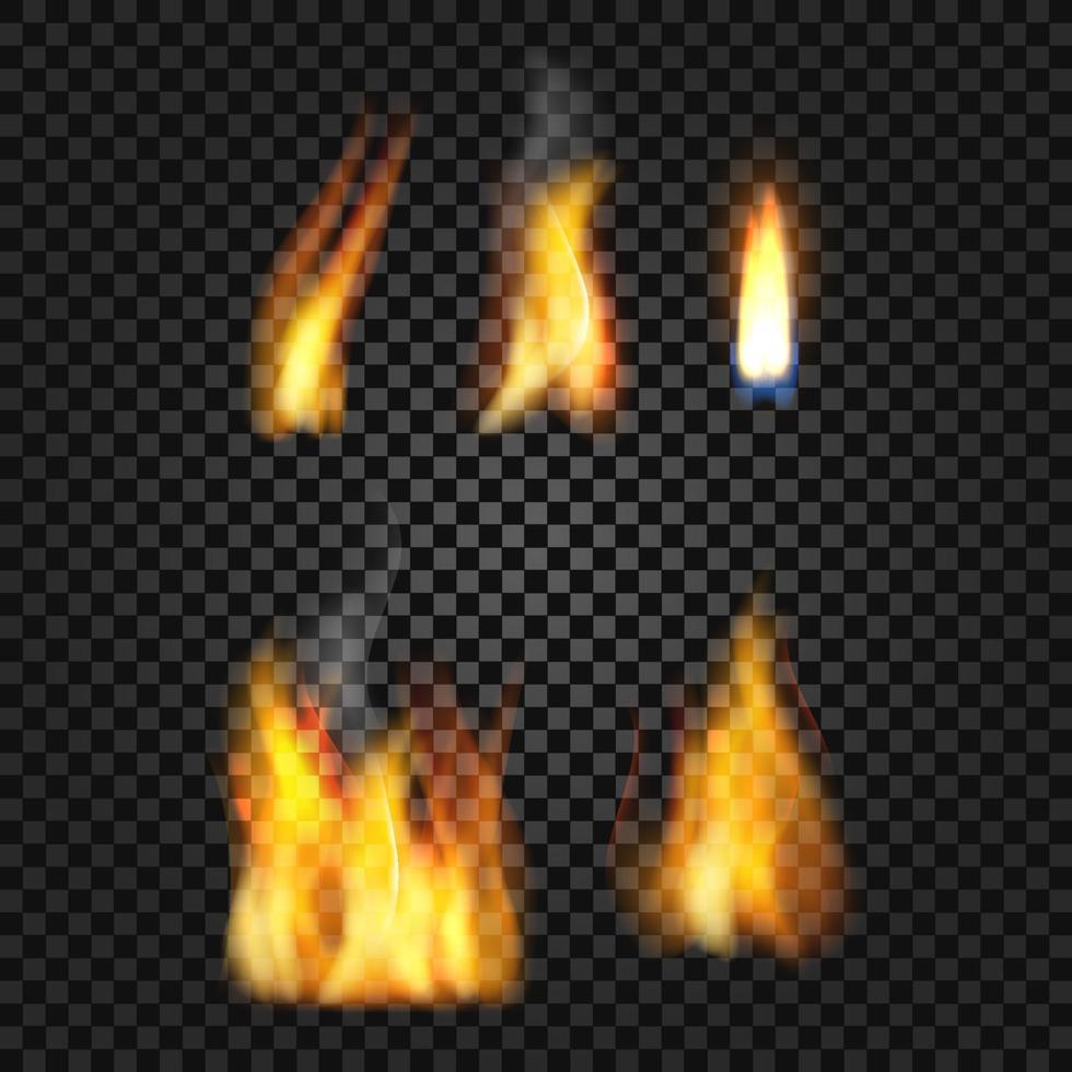 conjunto de vetores de chamas de fogo realistas
