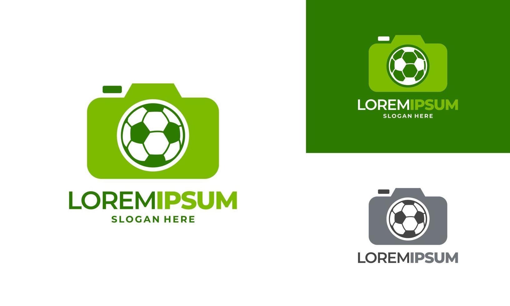 vetor de conceito de design de logotipo de foto esporte, câmera e ícone de logotipo de futebol