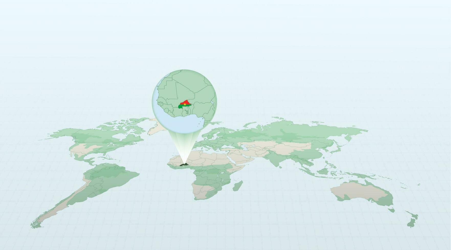 mundo mapa dentro perspectiva mostrando a localização do a país burkina faso com detalhado mapa com bandeira do burkina faso. vetor