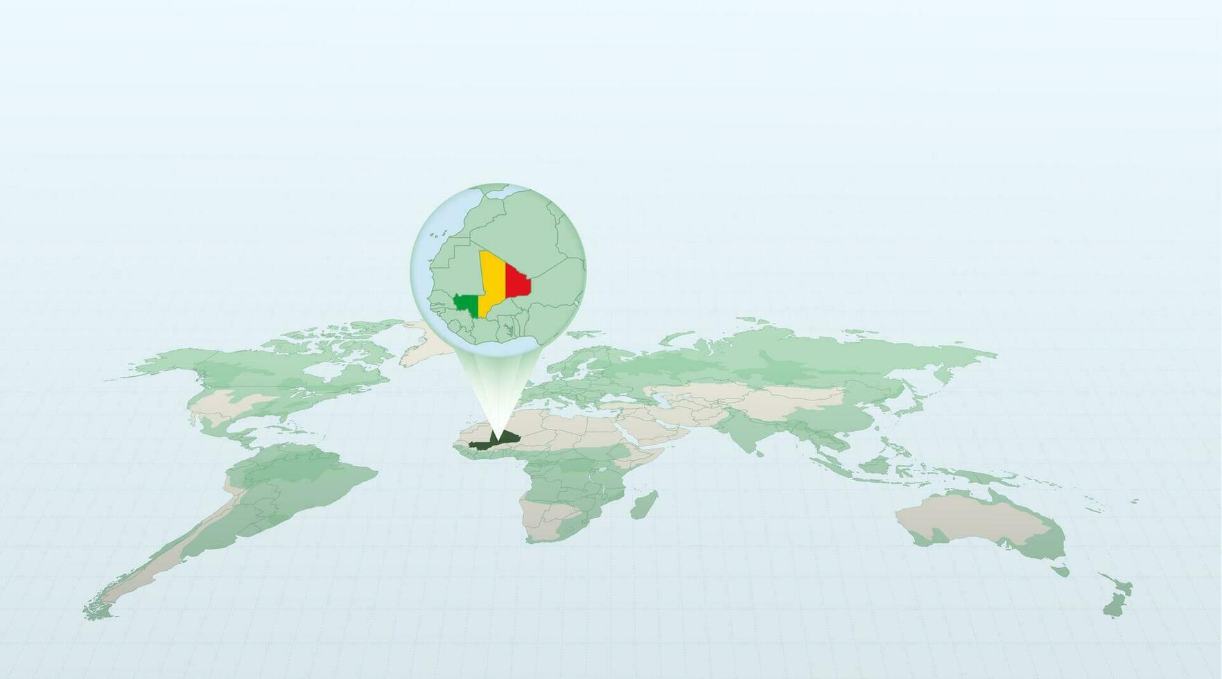 mundo mapa dentro perspectiva mostrando a localização do a país mali com detalhado mapa com bandeira do mali. vetor