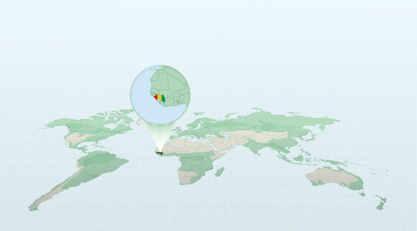 mundo mapa dentro perspectiva mostrando a localização do a país Guiné com detalhado mapa com bandeira do guiné. vetor