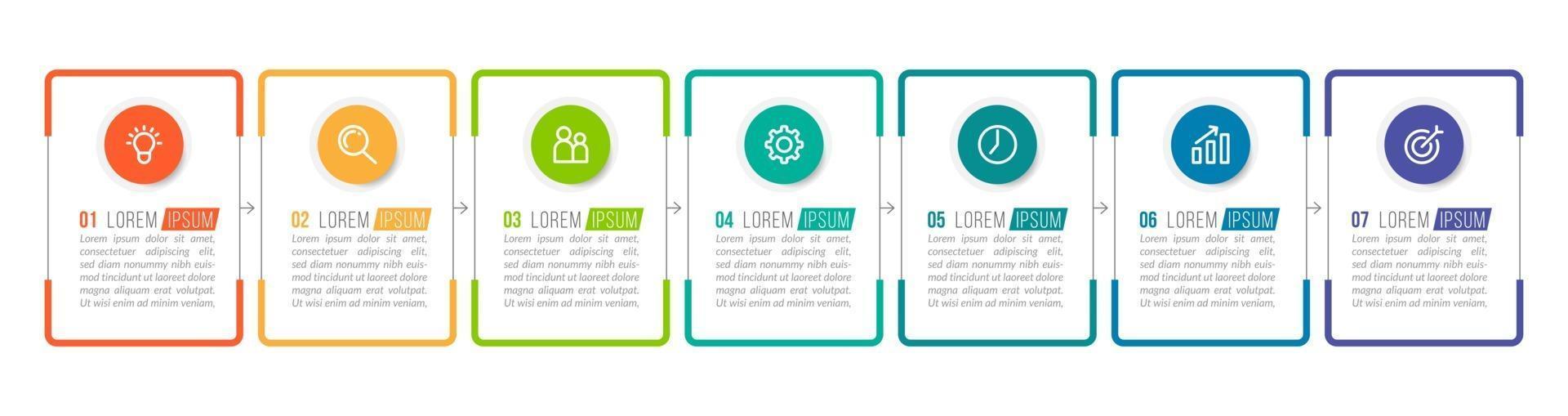 modelo de design de infográfico com ícones e 7 opções ou etapas vetor