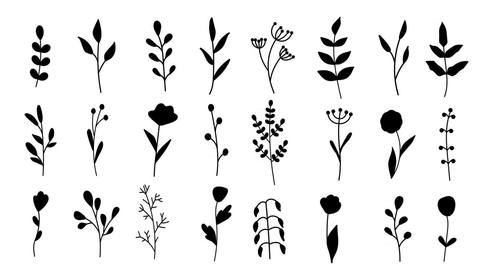 coleção de elementos florais simples minimalistas. folhas de flores. vetor