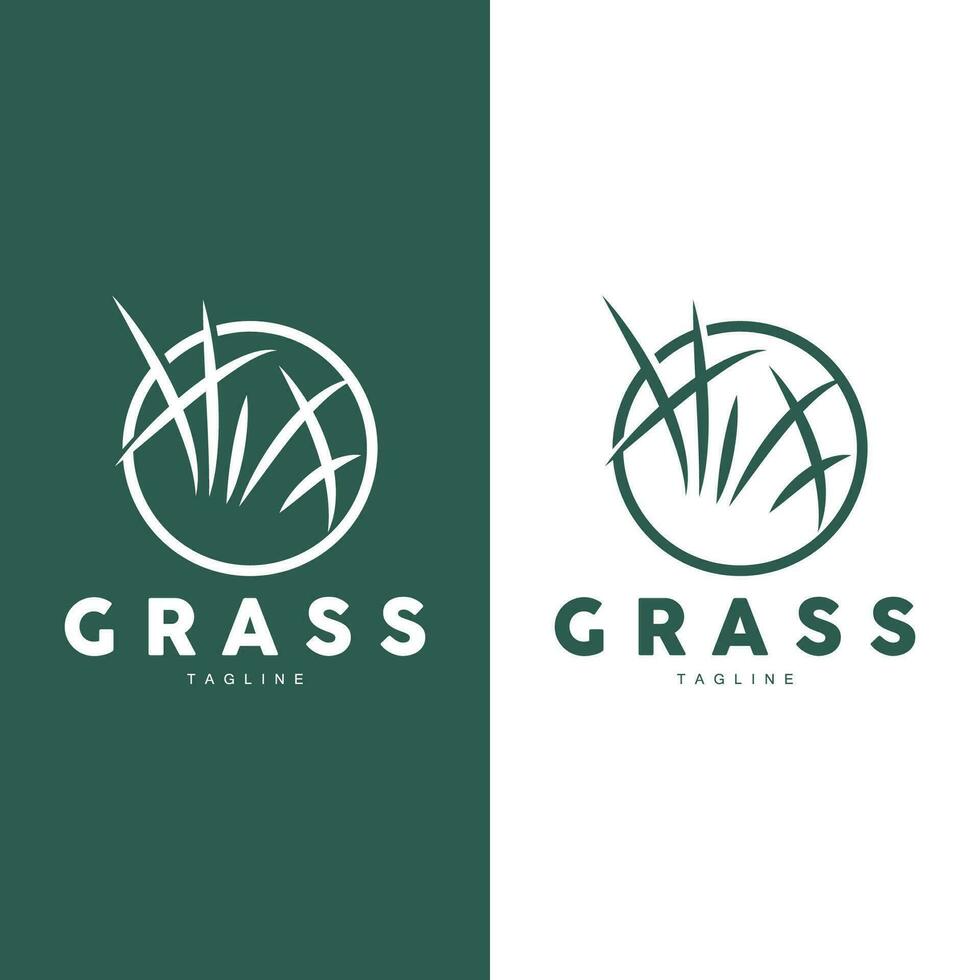 design de logotipo de grama verde, ilustração de paisagem de fazenda, vetor de cenário natural