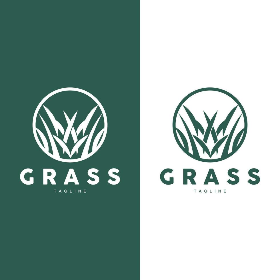 design de logotipo de grama verde, ilustração de paisagem de fazenda, vetor de cenário natural