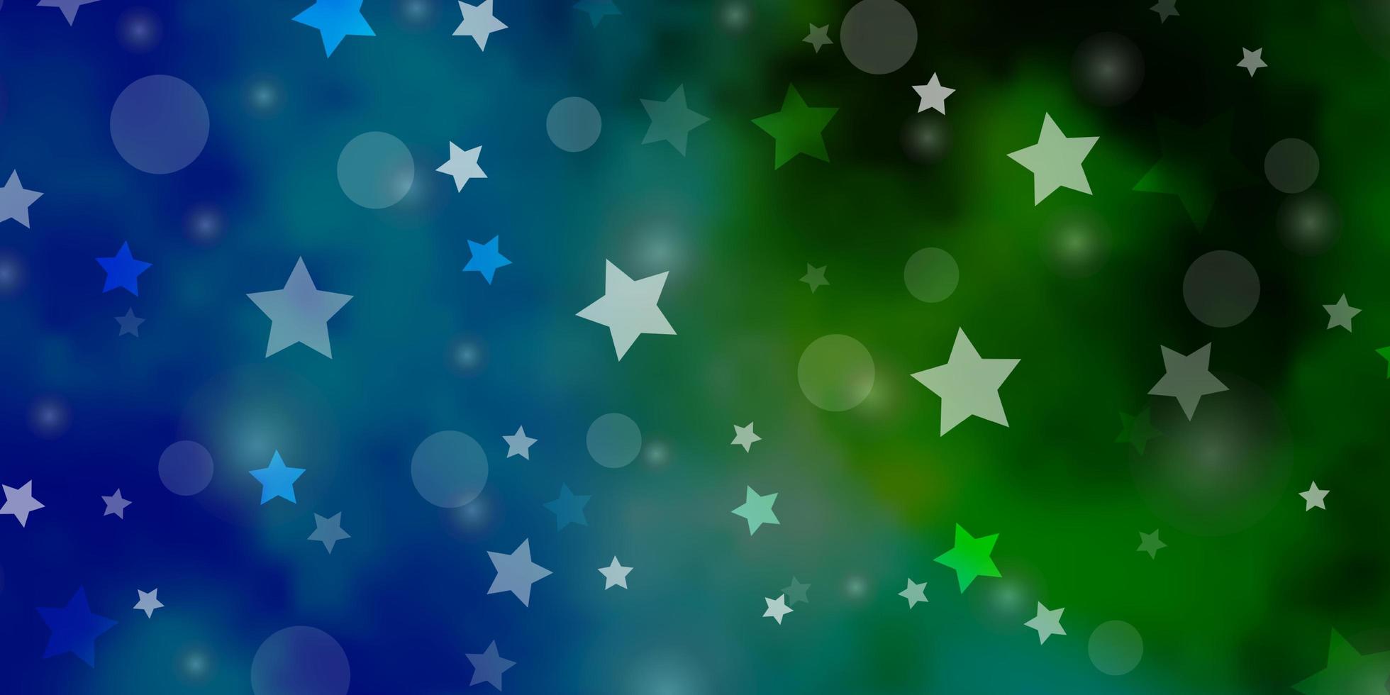 modelo de vetor azul claro e verde com círculos, estrelas.