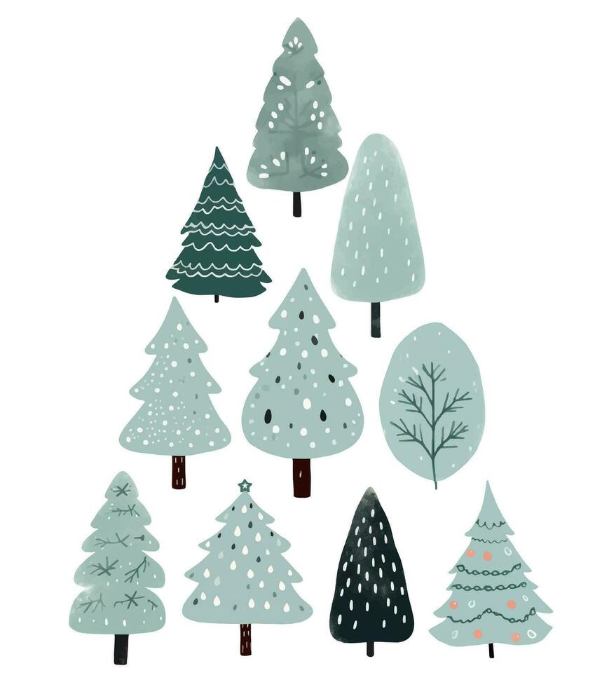 conjunto do aguarela escandinavo árvores fofa Natal árvores na moda Scandi vetor plantas.