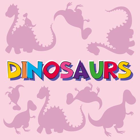 Dinossauros, com, silueta, criaturas, em, fundo vetor