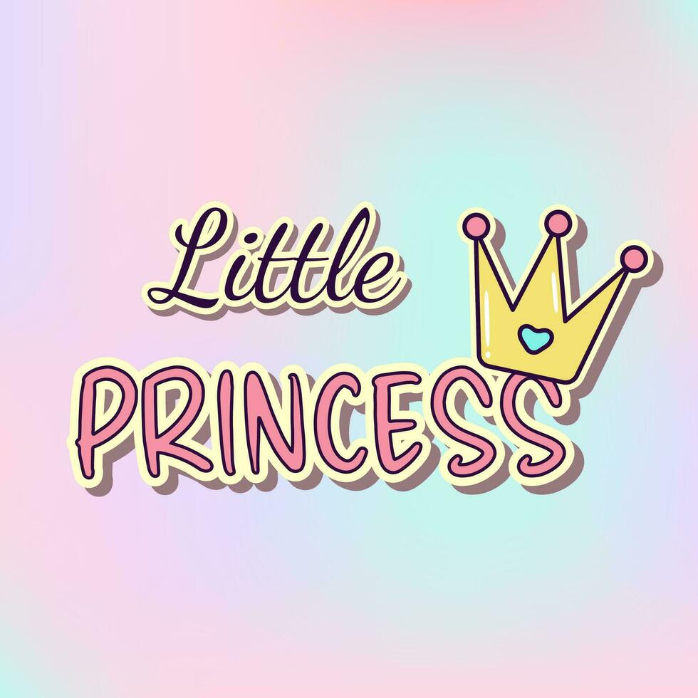 frase pequeno princesa. fofa feminino adesivo com coroa. vetor Projeto para crianças