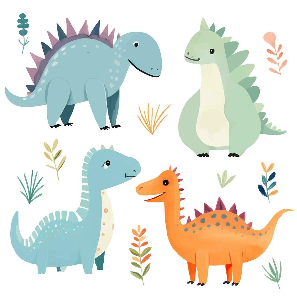 vetor conjunto do mão desenhado dinossauros. fofa dinossauro ilustrações