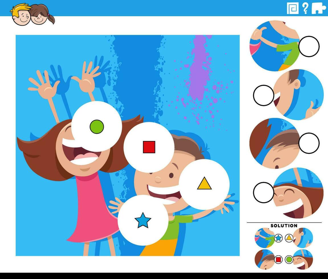 Combine peças jogos com desenho animado feliz crianças vetor