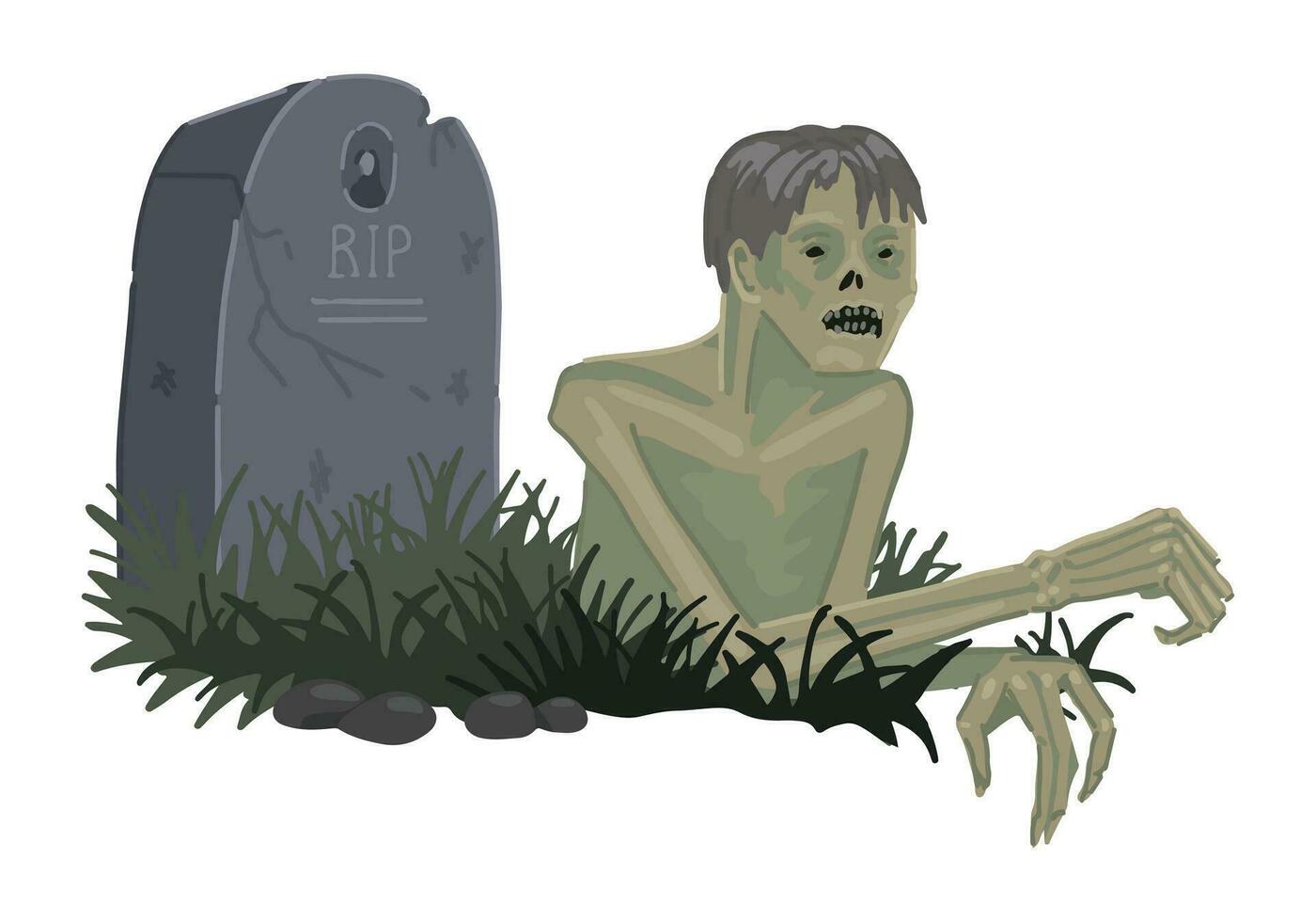 zumbi morto homem rastejando Fora do a cova, assustador doodle. dia das Bruxas vetor ilustração dentro desenho animado estilo. assustador monstro grampo arte isolado em branco.