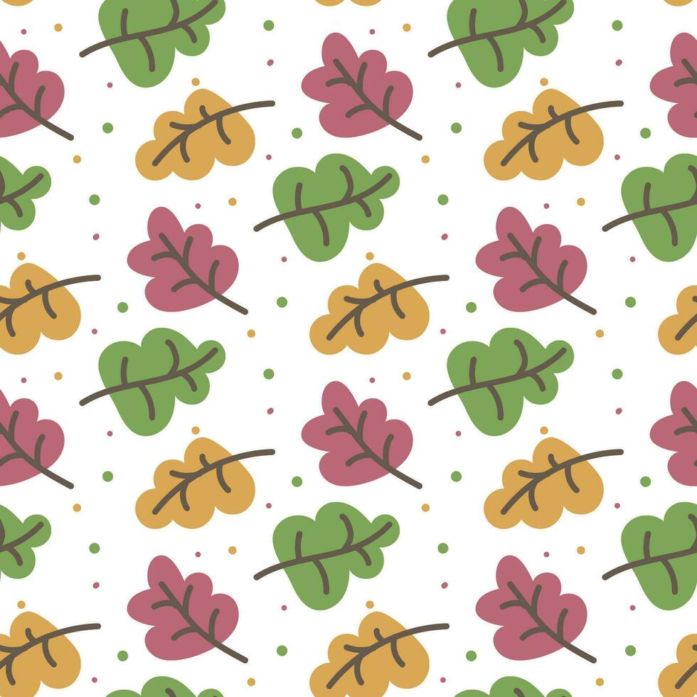 padronizar colorida desenho animado outono folhas queda em uma branco fundo. outono desatado textura para impressão em têxteis e papel. crianças enfeite fez do amarelo, verde, roxa vetor