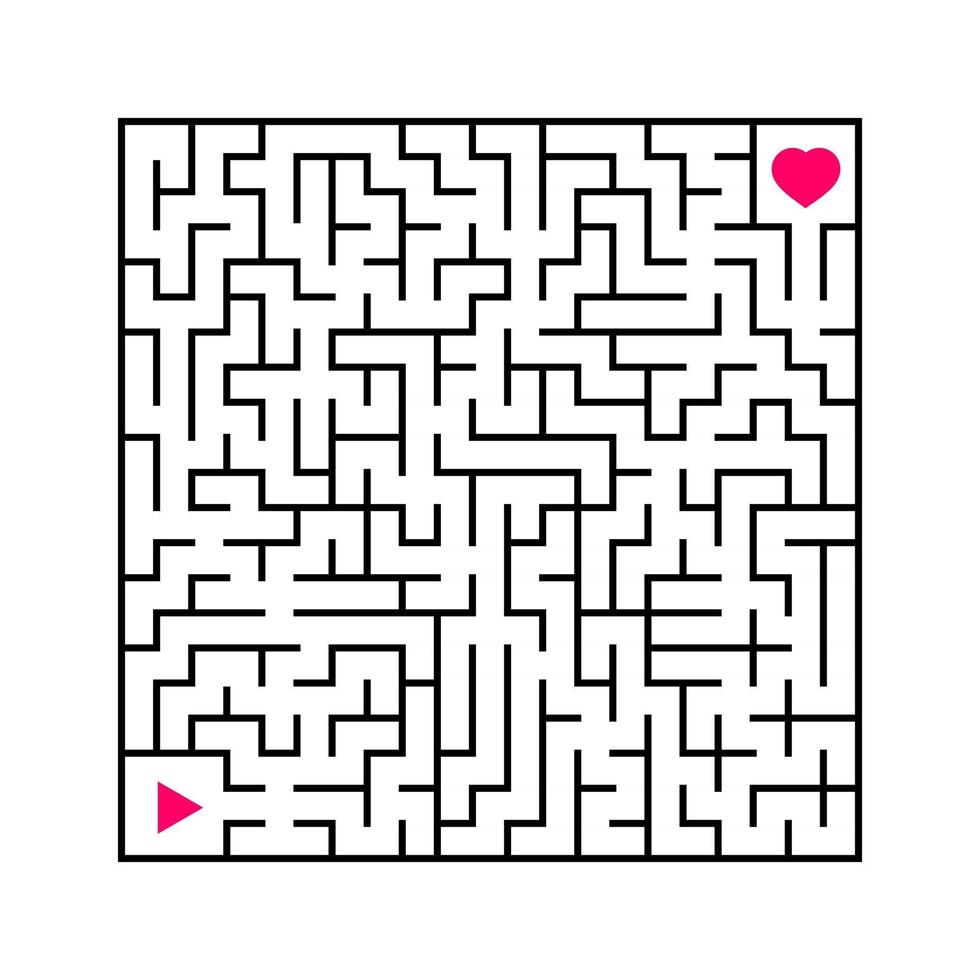 labirinto quadrado abstrato. um jogo interessante e útil para crianças. encontre o caminho da flecha ao coração. ilustração em vetor plana simples isolada no fundo branco.
