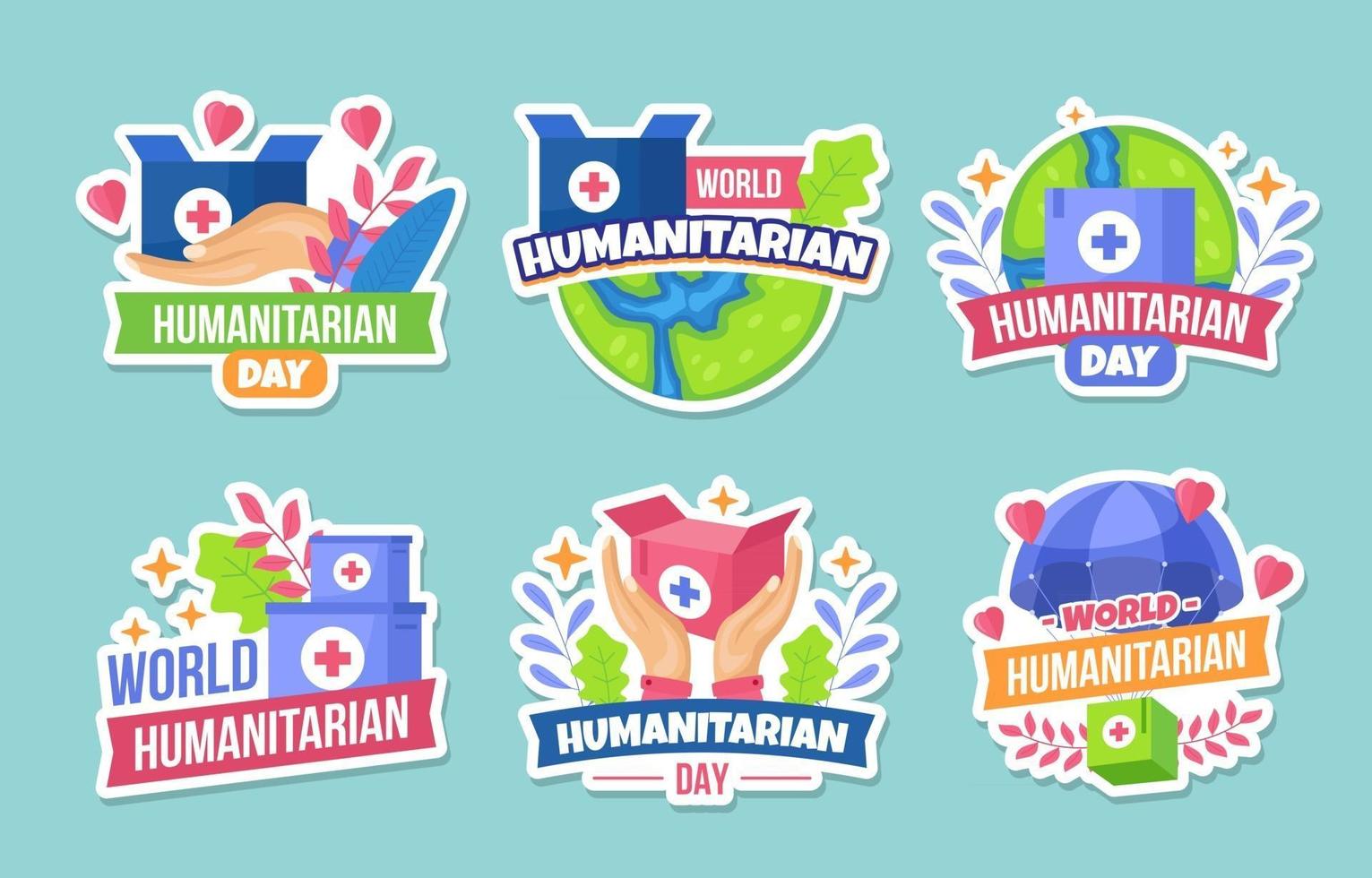 conjunto de adesivos do mundo humanitário vetor