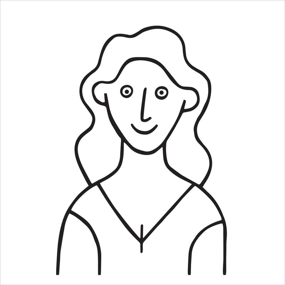 vetor estilo rabisco desenho, retrato do uma sorridente mulher. simples ilustração