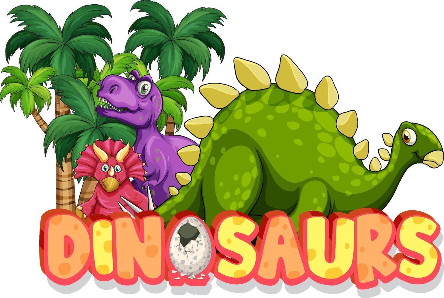 Personagem de desenho animado de dinossauros fofos com banner de fonte vetor