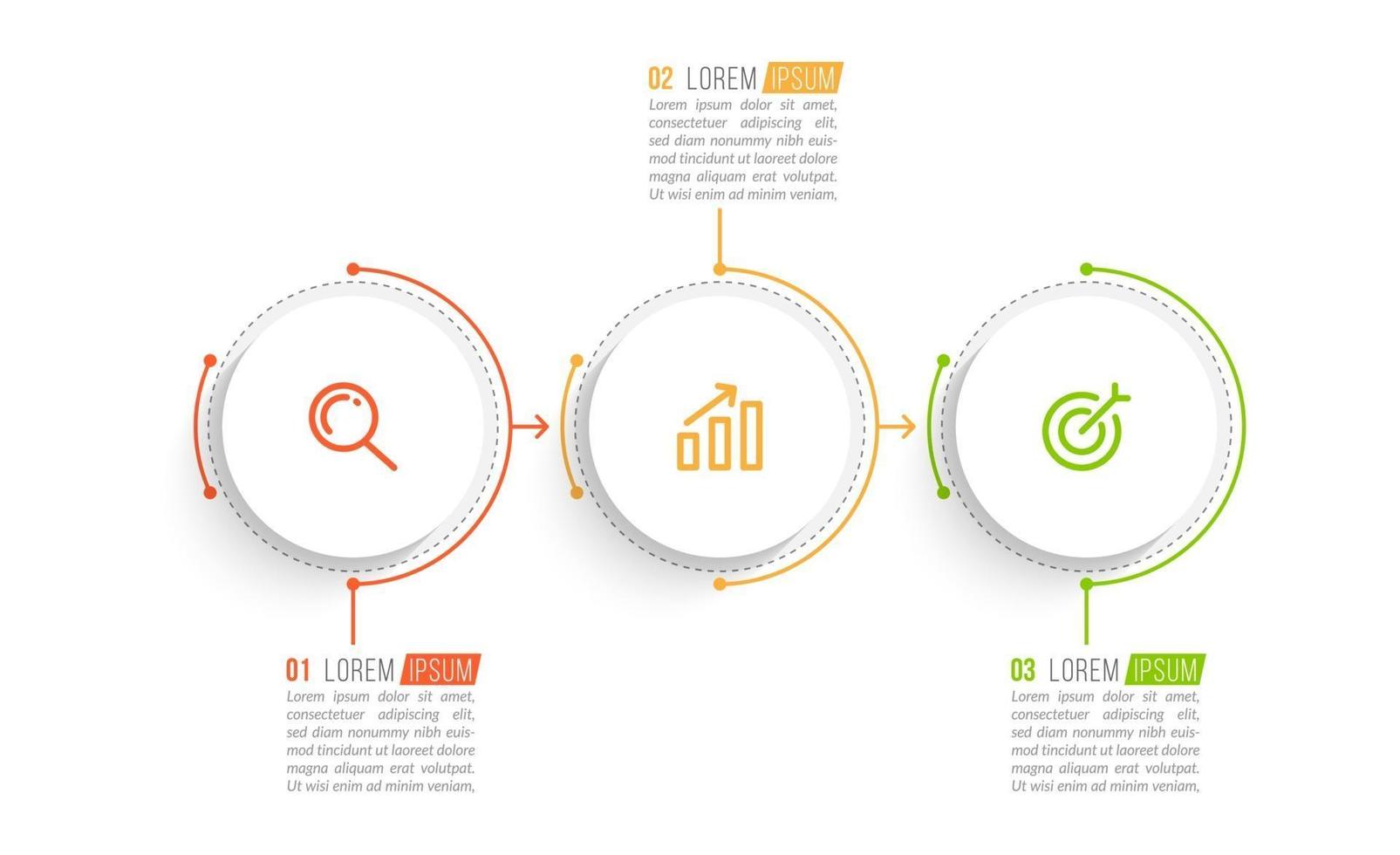 visualização de processos de negócios em 3 etapas vetor