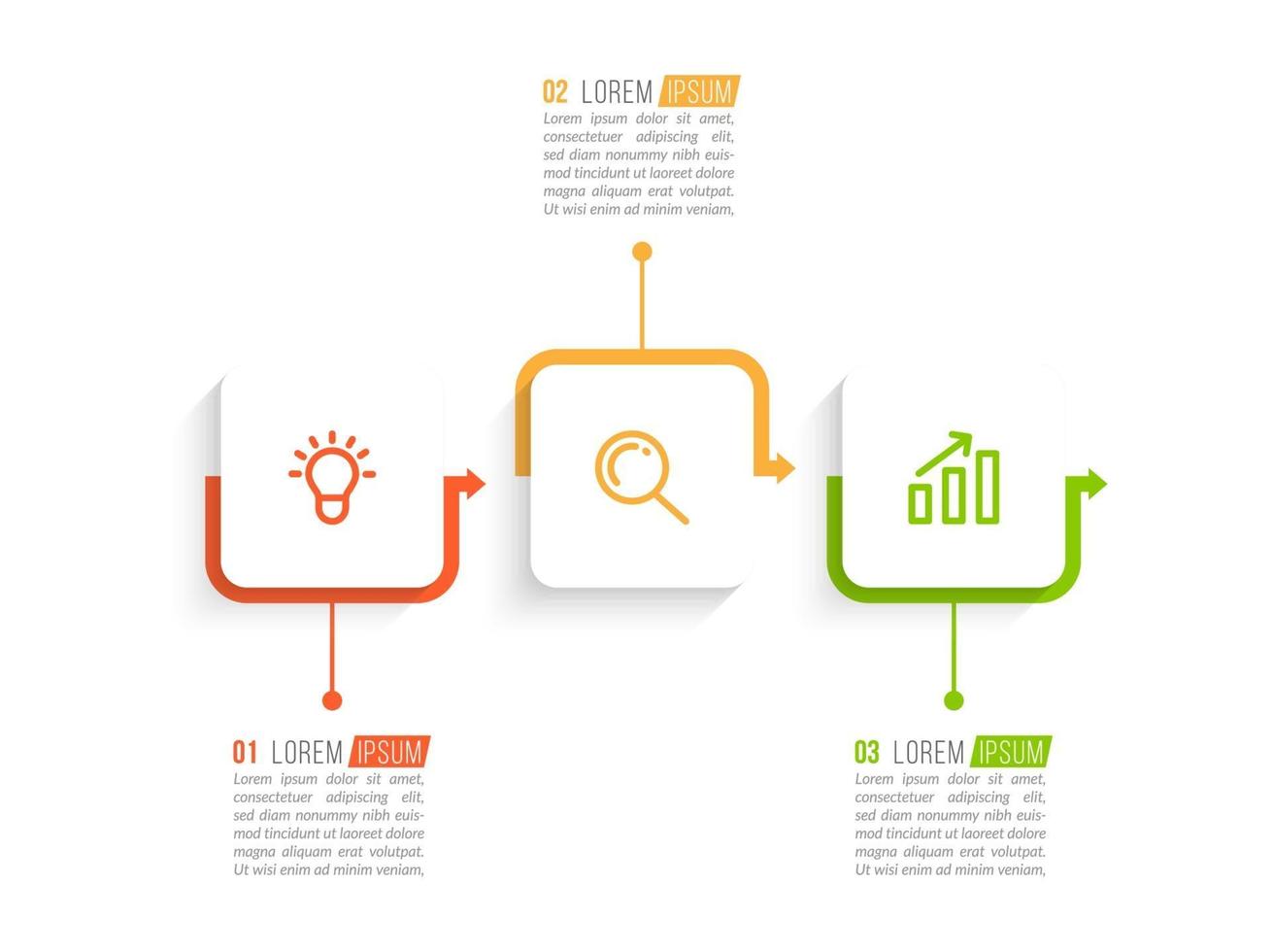 visualização de processos de negócios em 3 etapas vetor