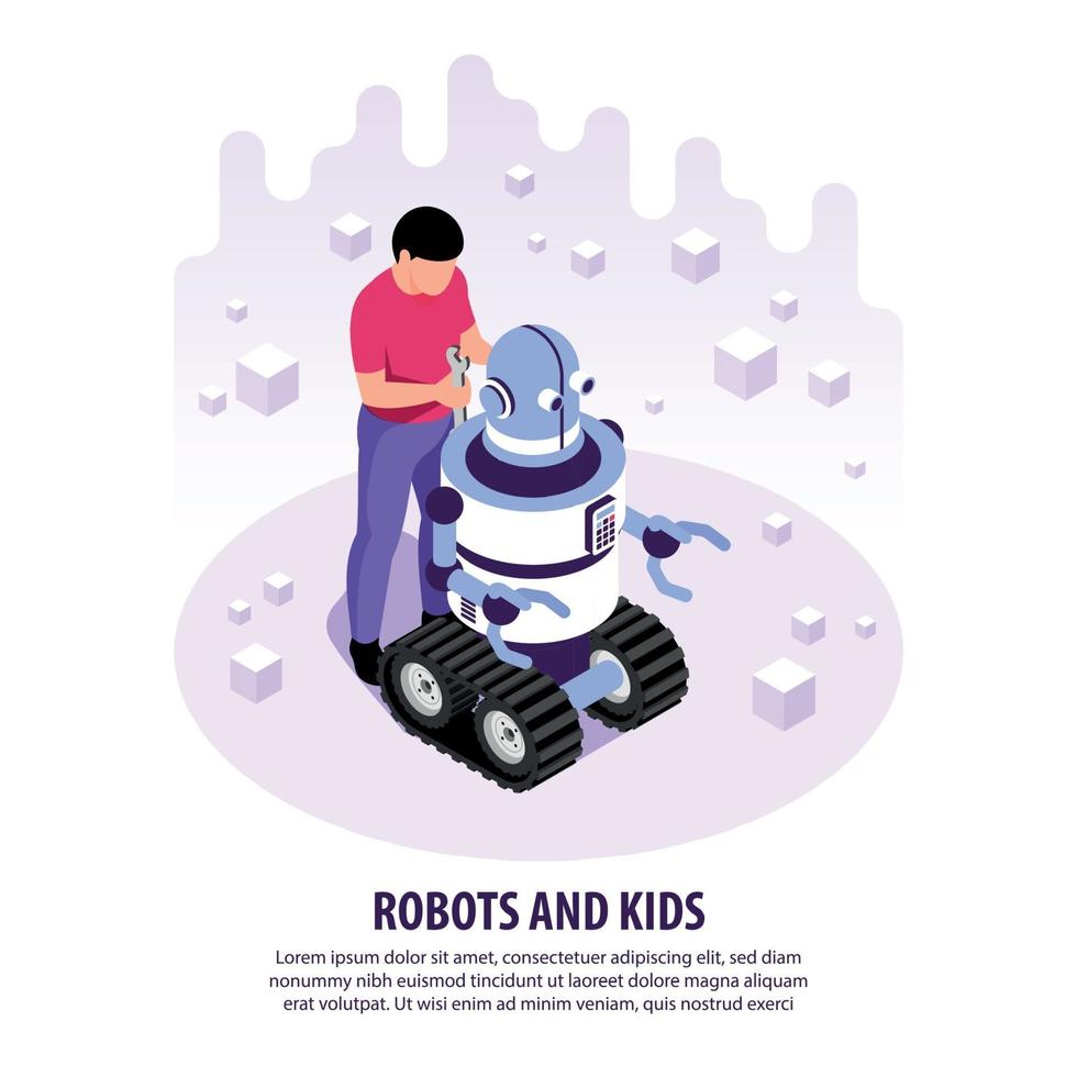 crianças com ilustração vetorial de fundo de robôs vetor