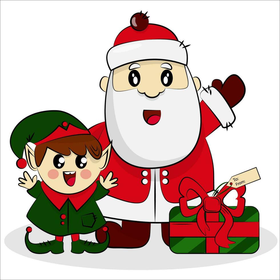 Natal desenho animado vetor santa e duende e presente