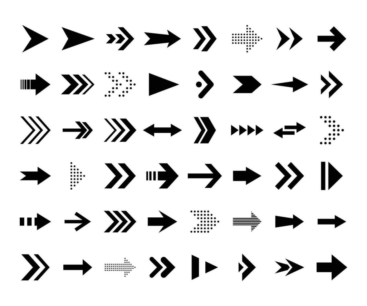 Setas; flechas grande conjunto ícones. seta ícone coleção. diferente seta vetor ícones