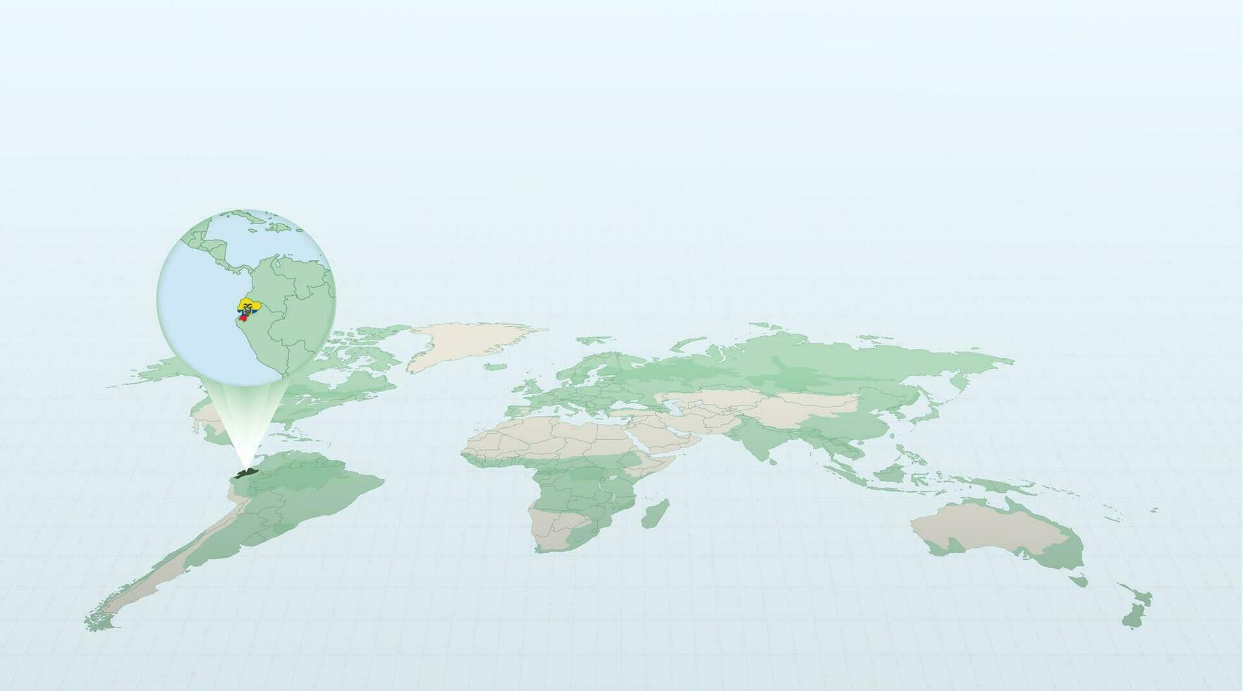 mundo mapa dentro perspectiva mostrando a localização do a país Equador com detalhado mapa com bandeira do Equador. vetor