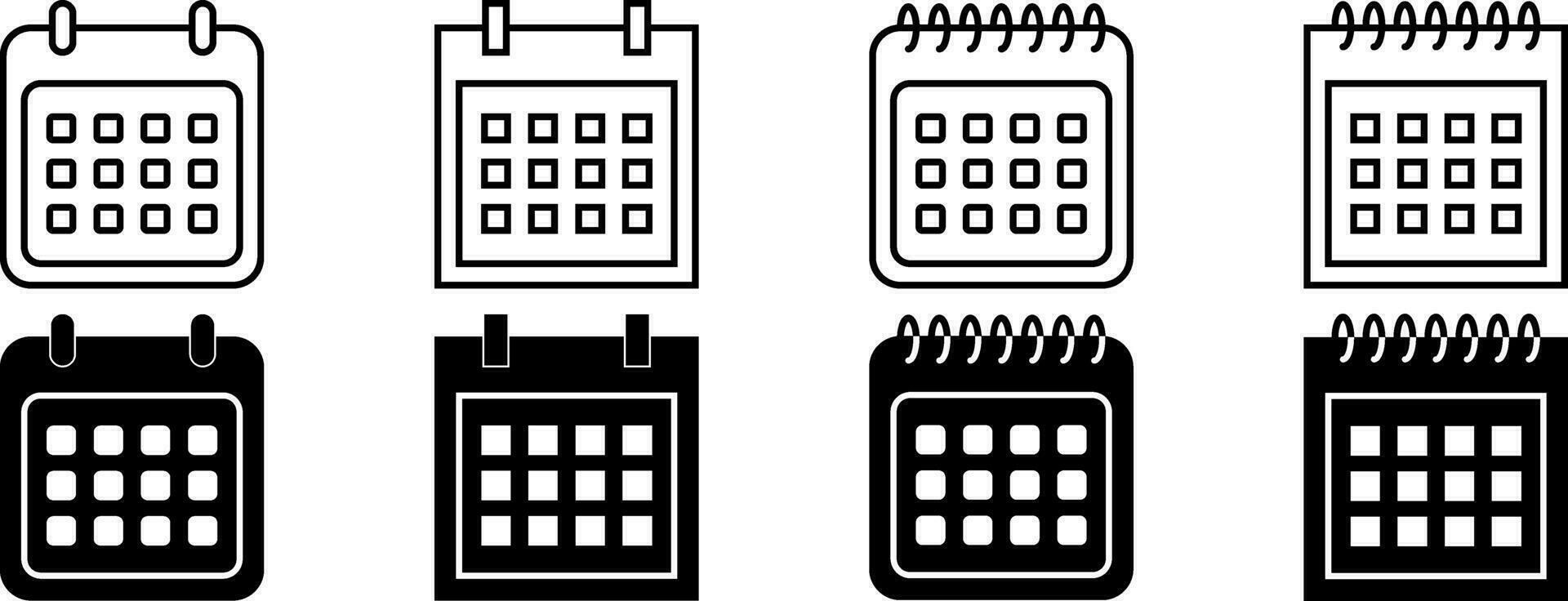 esboço silhueta calendário ícone conjunto vetor