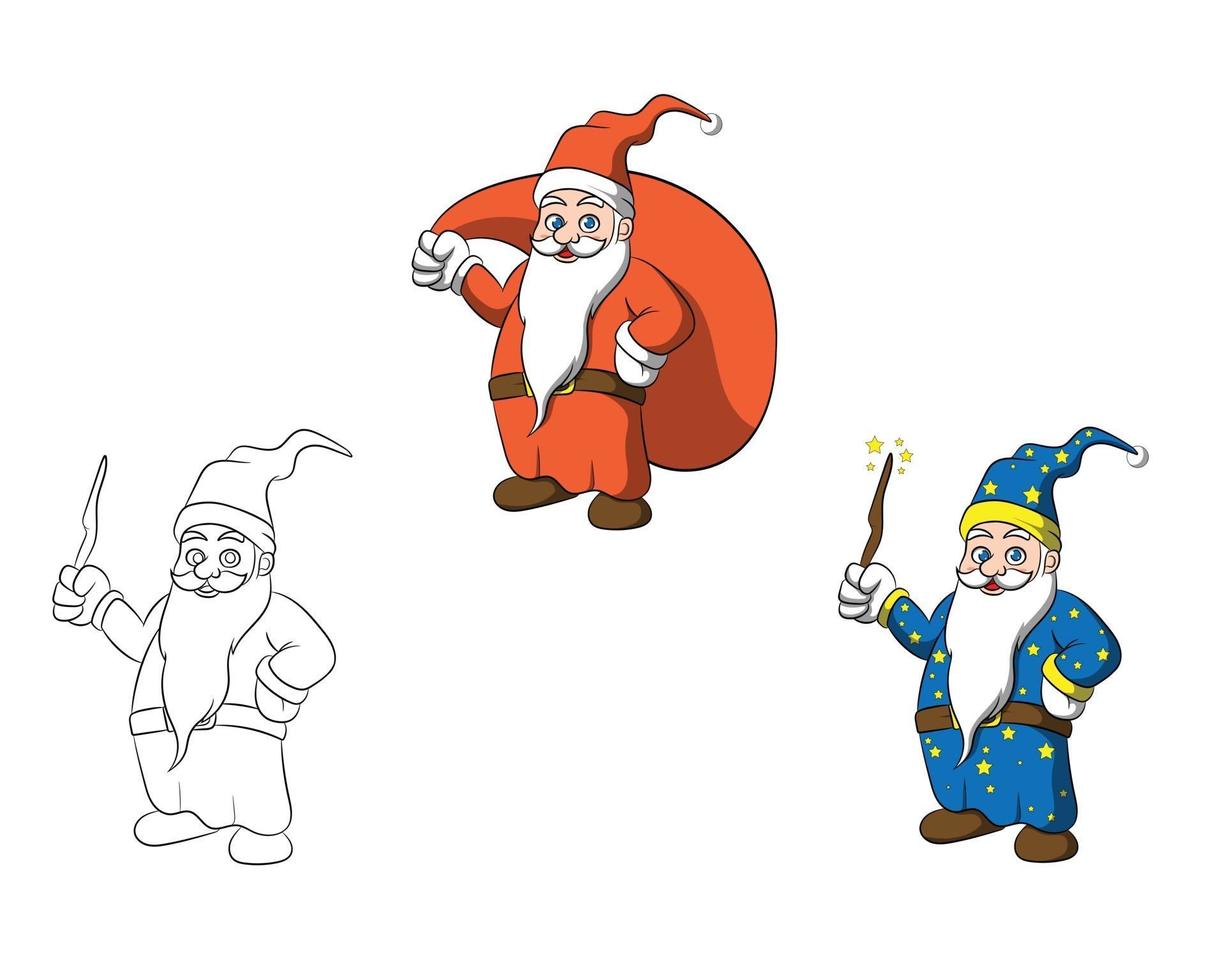 Personagem de desenho animado alegre feiticeiro e papai noel vetor