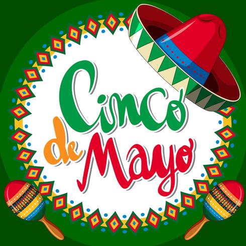 Cinco de Mayo com chapéu mexicano e maracas vetor