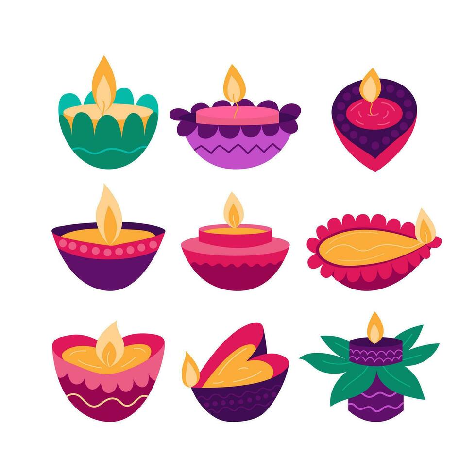 diwali festival vetor plano definir. diferente tipos do diwali deepak lâmpadas clipart