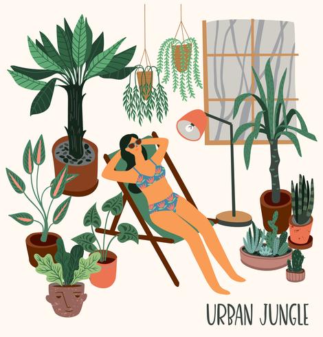 Floresta urbana. Ilustração vetorial com plantas de casa. vetor