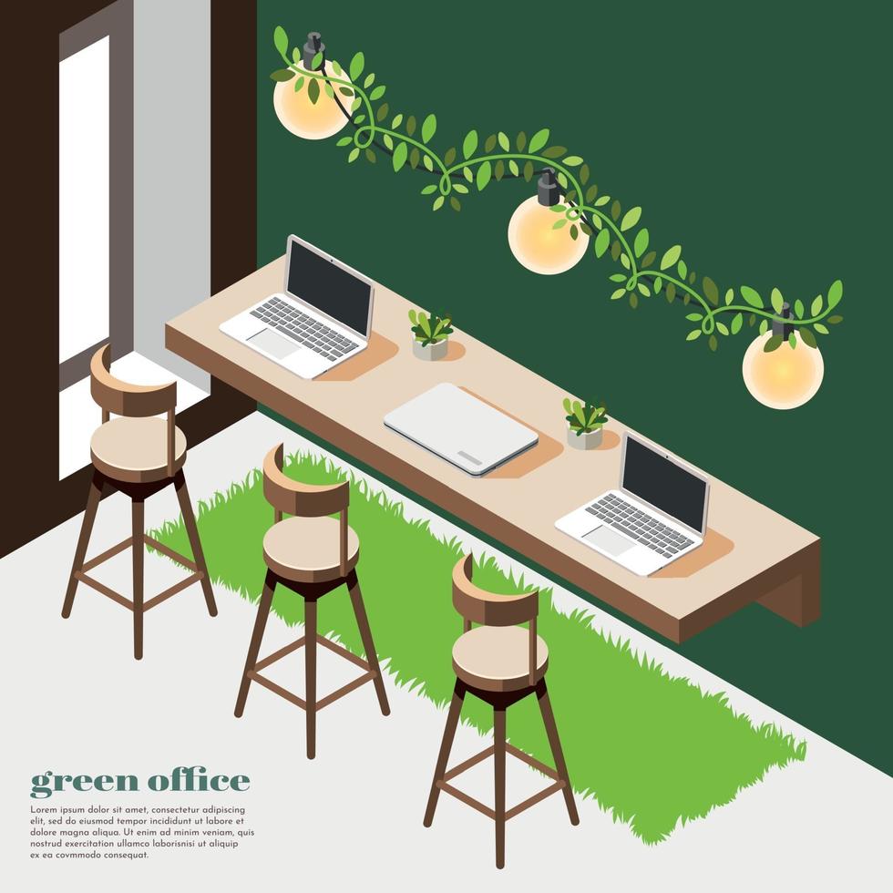 ilustração vetorial de fundo colorido isométrico escritório verde vetor