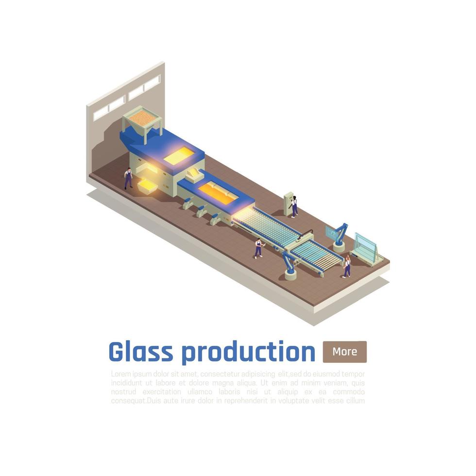 ilustração em vetor composição isométrica de produção de vidro