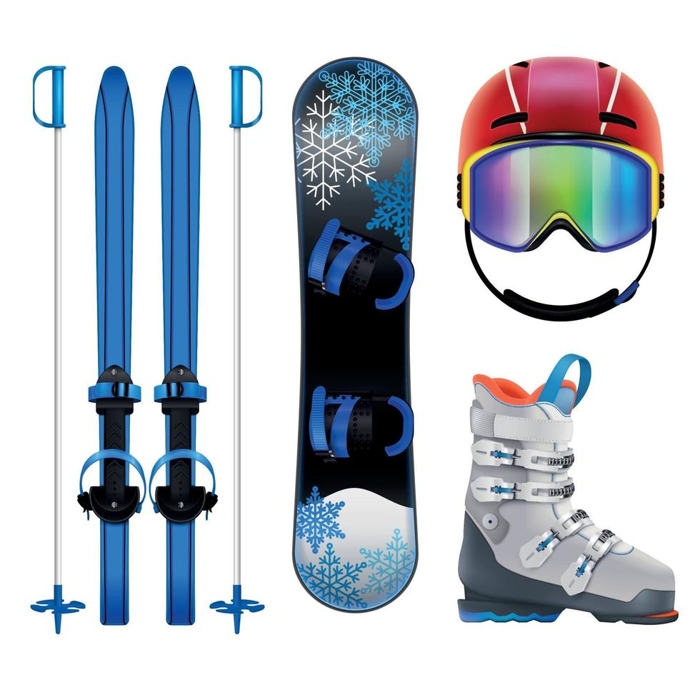 esqui snowboard conjunto ilustração vetorial vetor