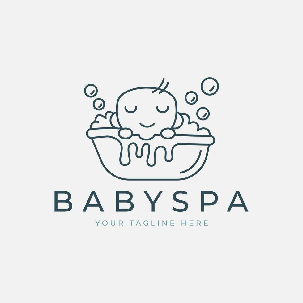 bebê spa linha arte logotipo vetor ilustração modelo projeto, bebê banho logotipo