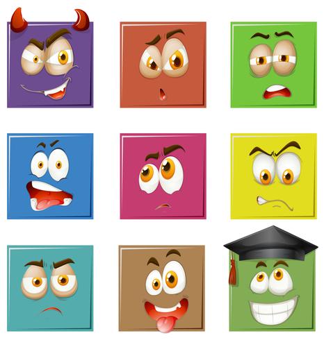 Expressões faciais em quadrados vetor
