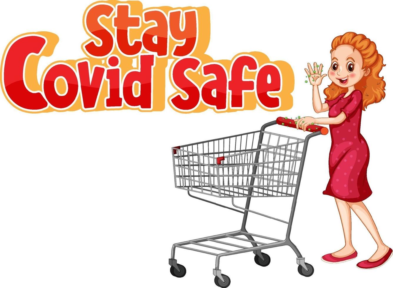 mantenha a fonte segura e protegida com uma mulher ao lado do carrinho de compras vetor