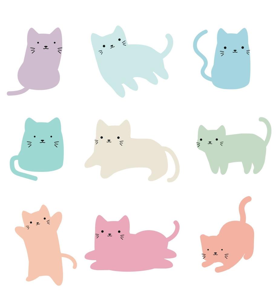 coleção de desenhos animados de gatos rabiscados em estilos diferentes vetor