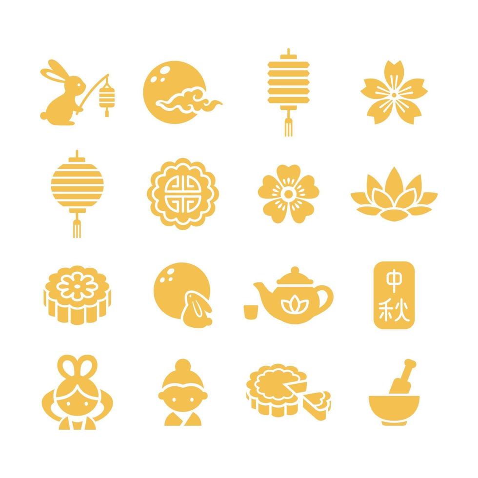 conjunto de ícones do festival do meio do outono vetor